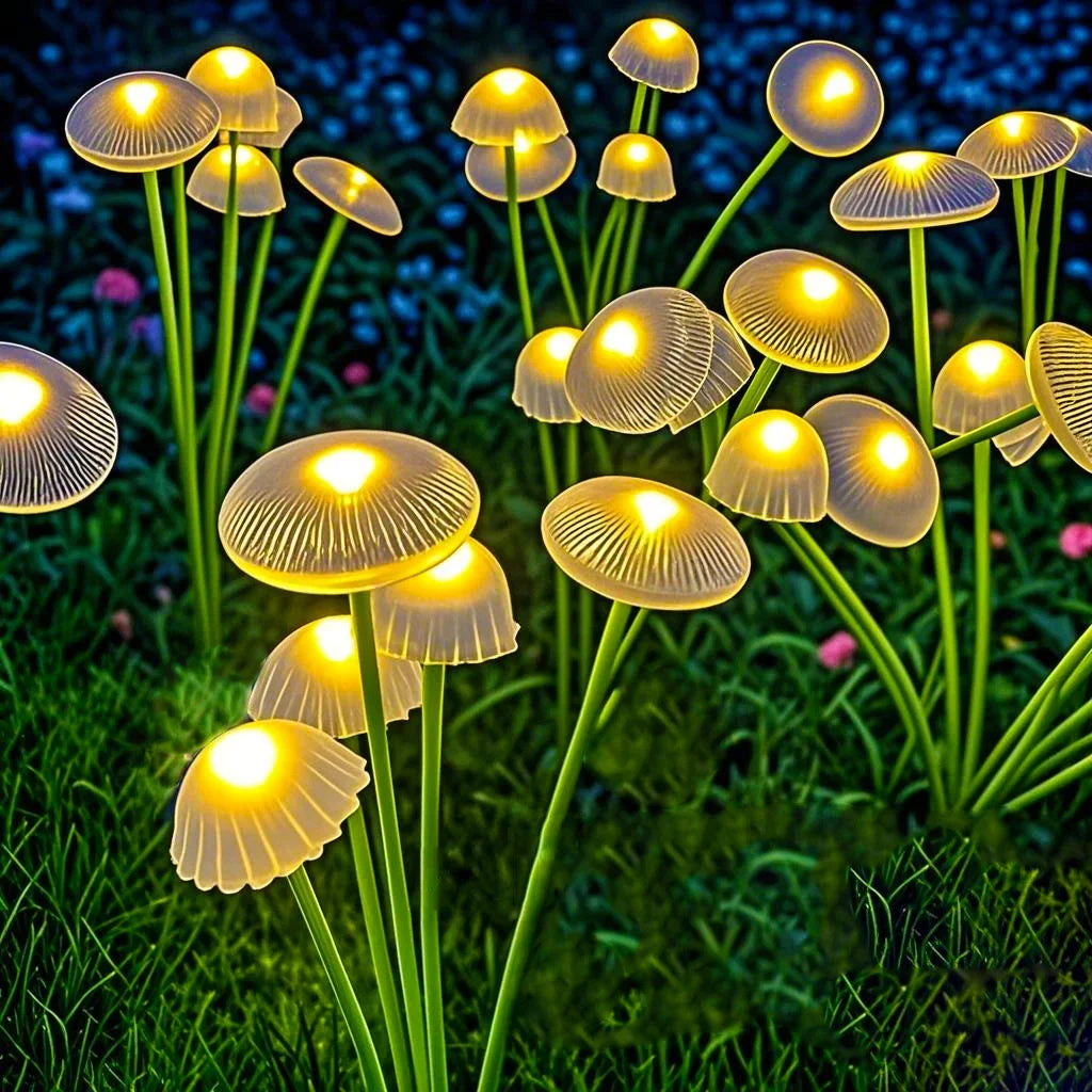 Solar Garden LED Jellyfish Mushroom Lights Dual Mode Waterproof For Pathway