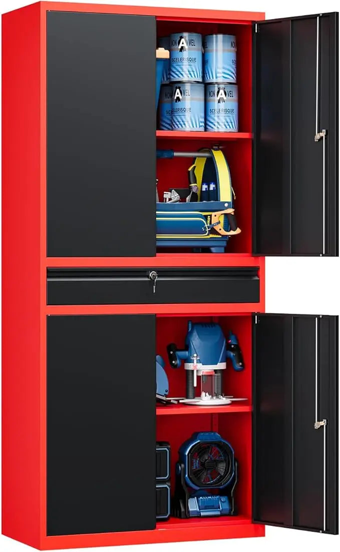 Metal Garage Storage Cabinet With Locking Doors And Adjustable Shelves 71 Inch