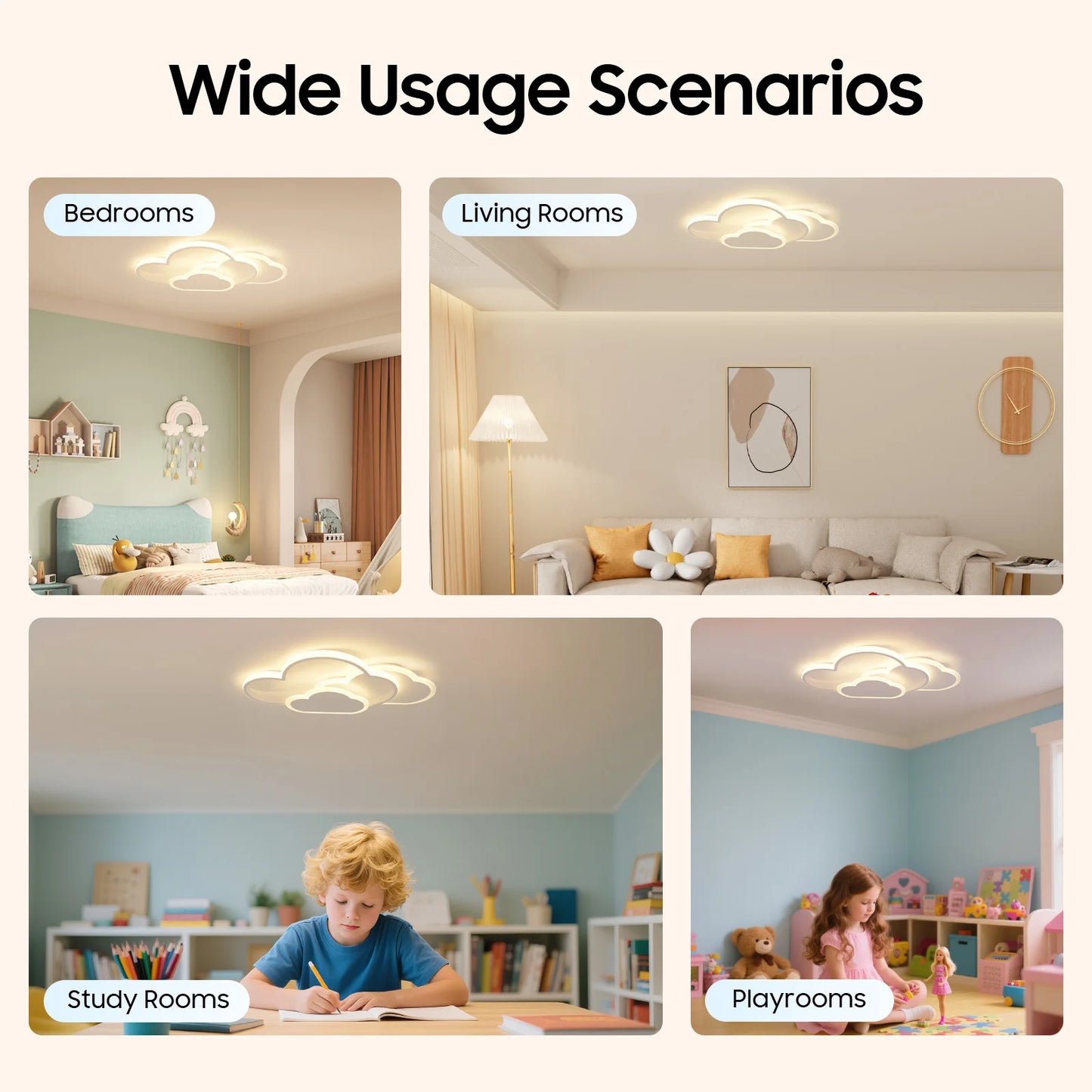 Cloud Shape LED Ceiling Light Fixture With 3 Color Lighting For Living Room