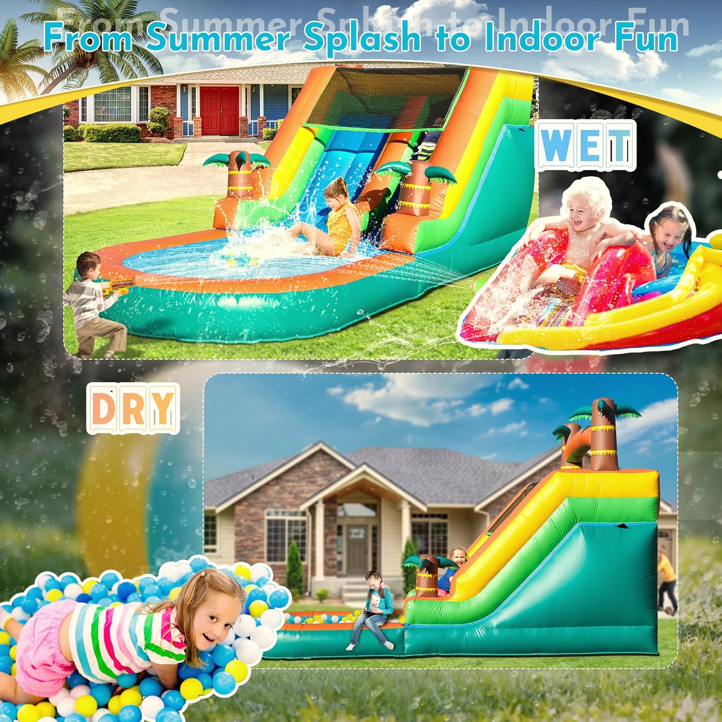 Giant 21Ft Commercial PVC Inflatable Water Slide With Blower For Kids