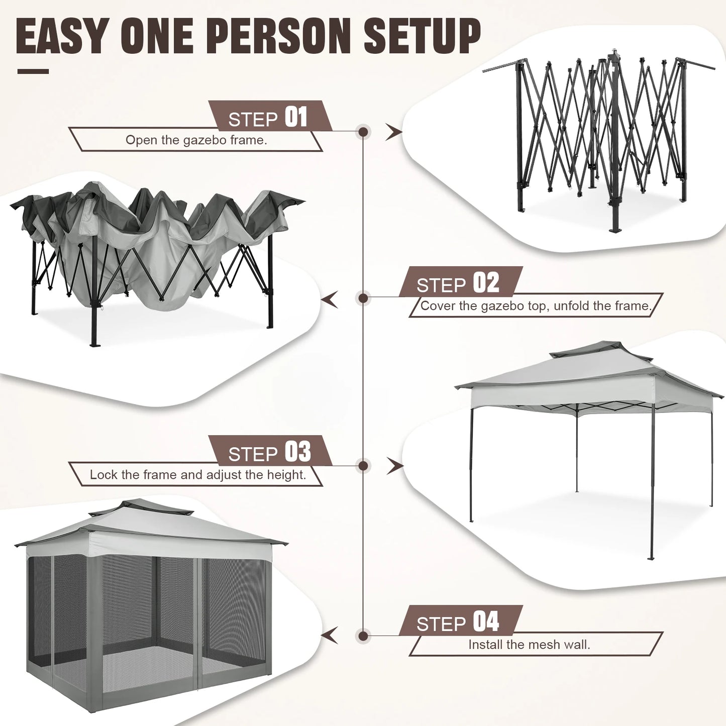 Step into instant shade and bug-free comfort with your new pop-up gazebo designed for effortless outdoor living.