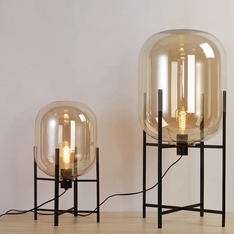 Nordic Glass LED Floor Lamp With Iron Base For Bedroom And Living Room