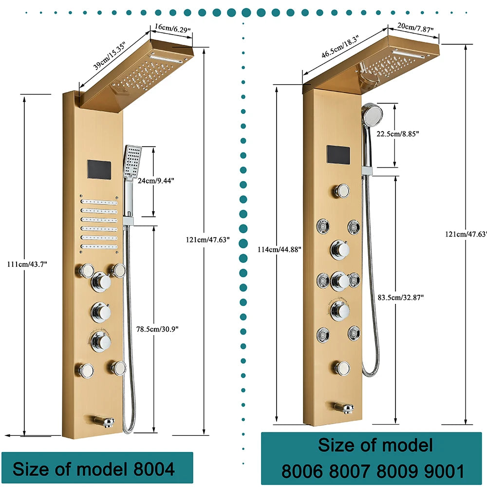 New Luxury Black Brushed Shower Panel With LED Temperature Display