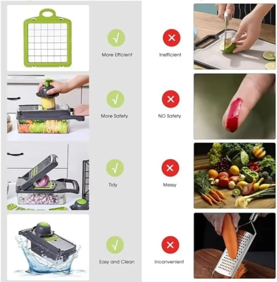 16 Piece Kitchen Chopper 33cm Manual Food Processor With 7 Blades