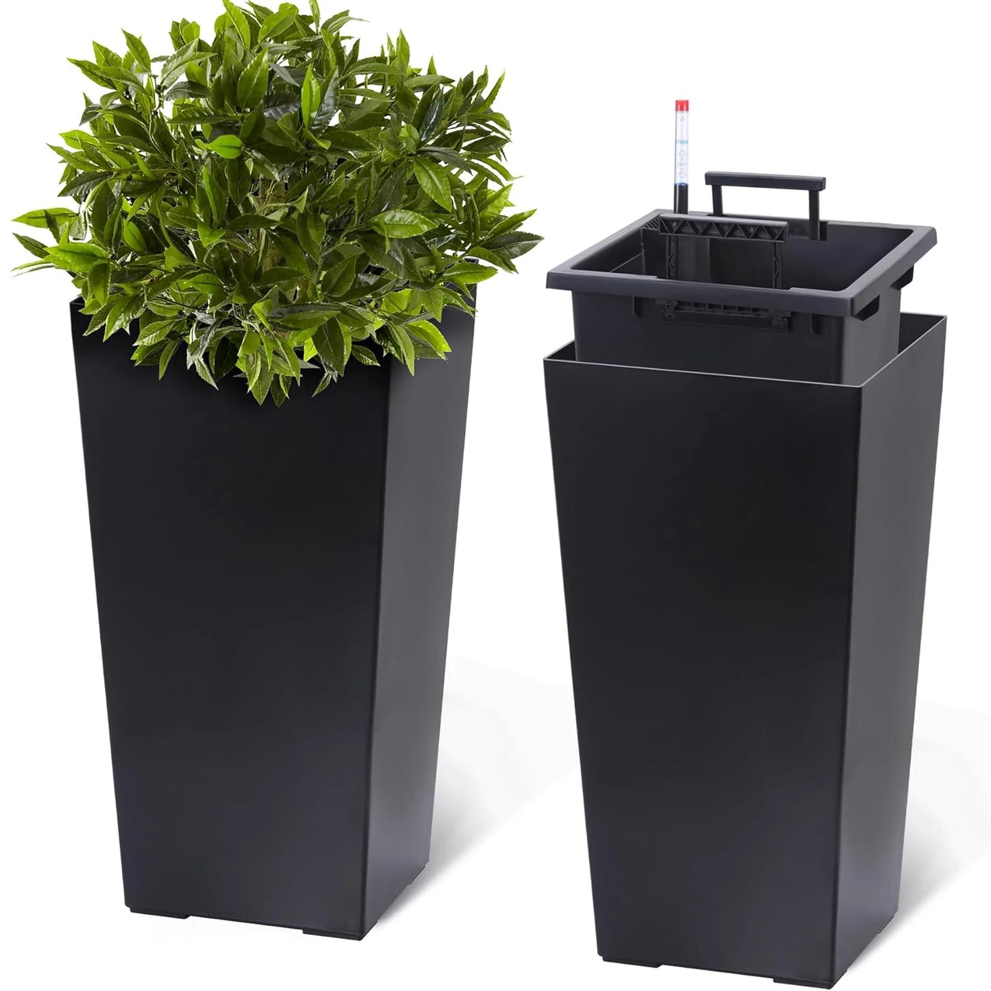 Elevate your space with this pair of 22.4-inch tall taper planters that blend rugged outdoor durability with refined indoor style.