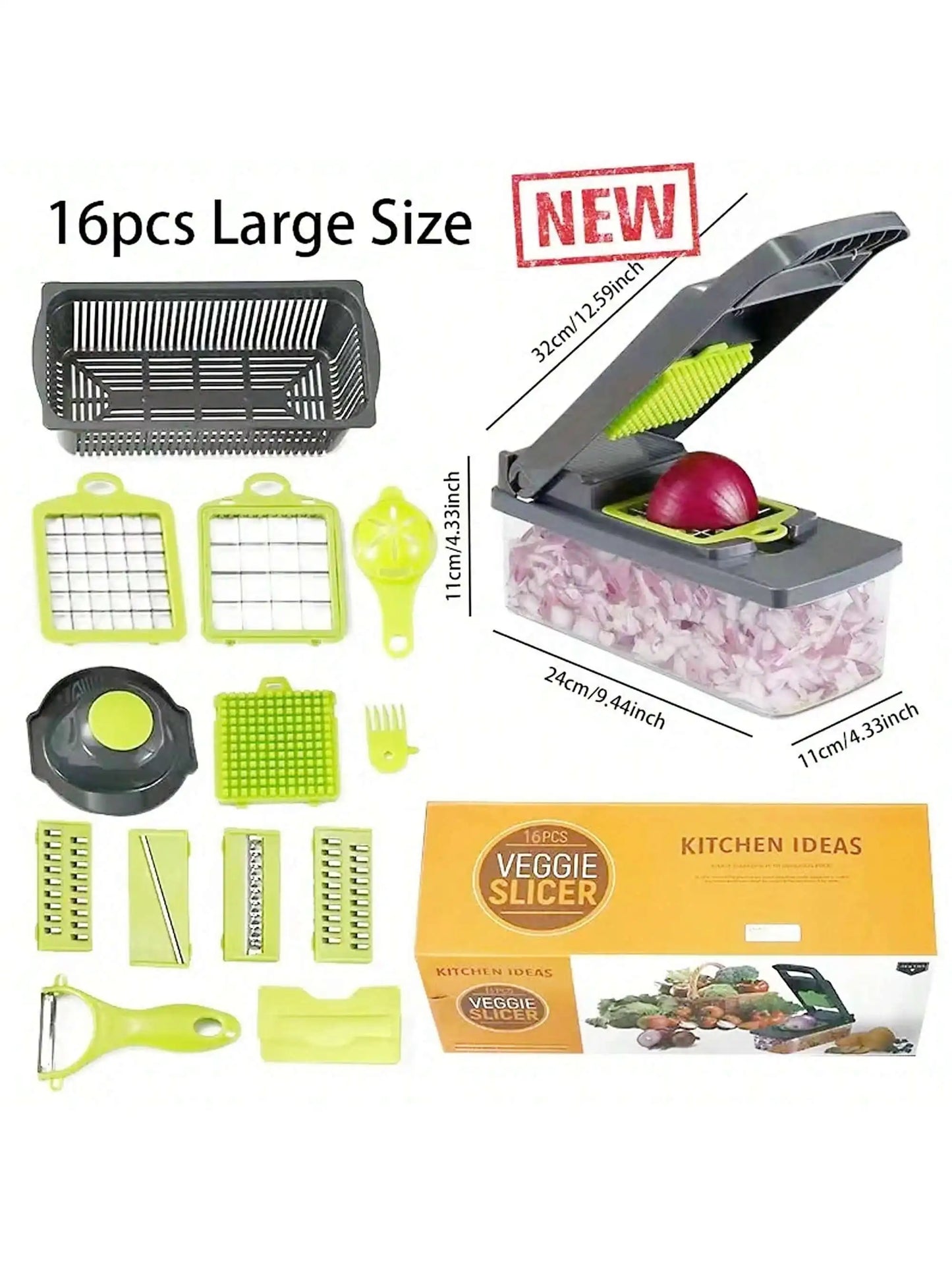 16 Piece Kitchen Chopper 33cm Manual Food Processor With 7 Blades