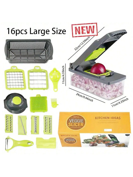 16 Piece Kitchen Chopper 33cm Manual Food Processor With 7 Blades