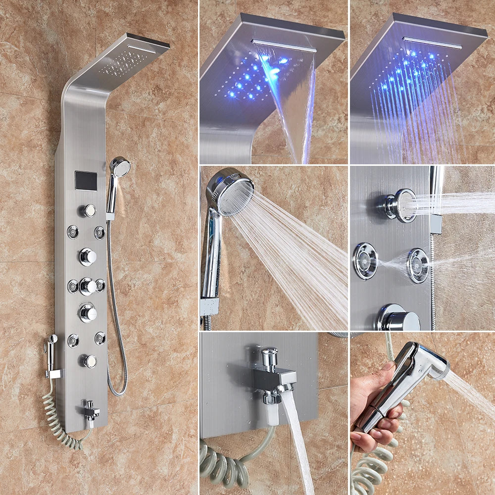 New Luxury Black Brushed Shower Panel With LED Temperature Display