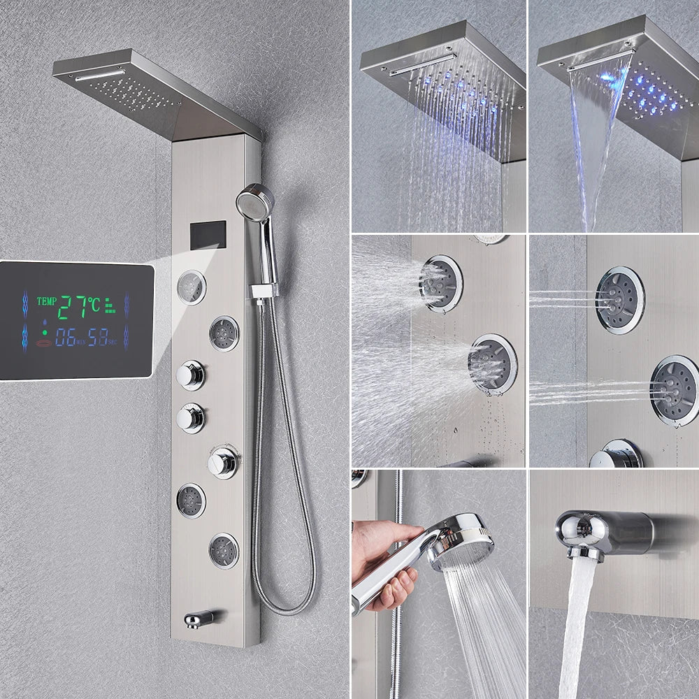 New Luxury Black Brushed Shower Panel With LED Temperature Display
