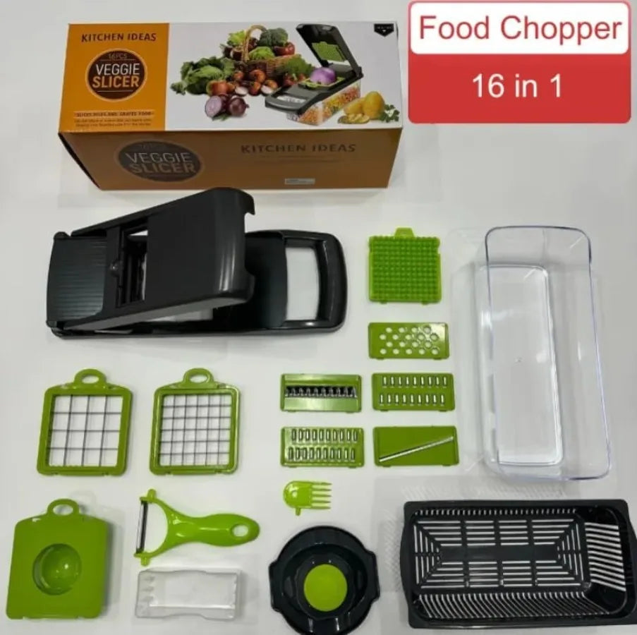 16 Piece Kitchen Chopper 33cm Manual Food Processor With 7 Blades