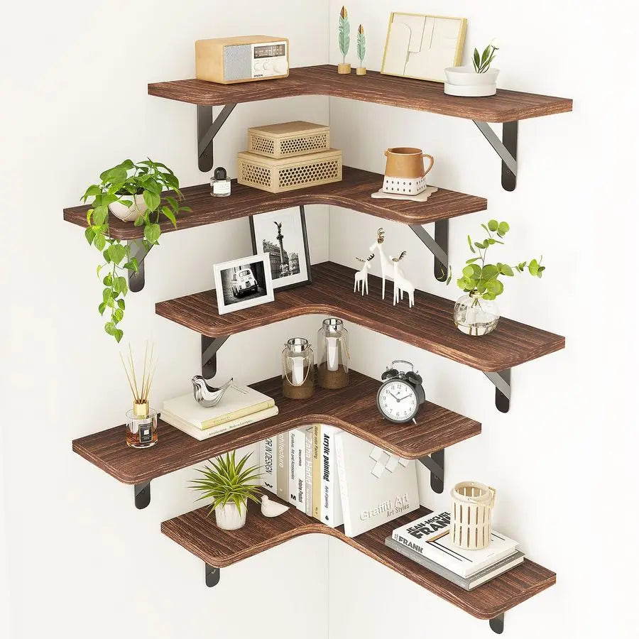 Floating Wall Shelves Rustic Wood Corner Shelf for Bathroom Kitchen Living Room