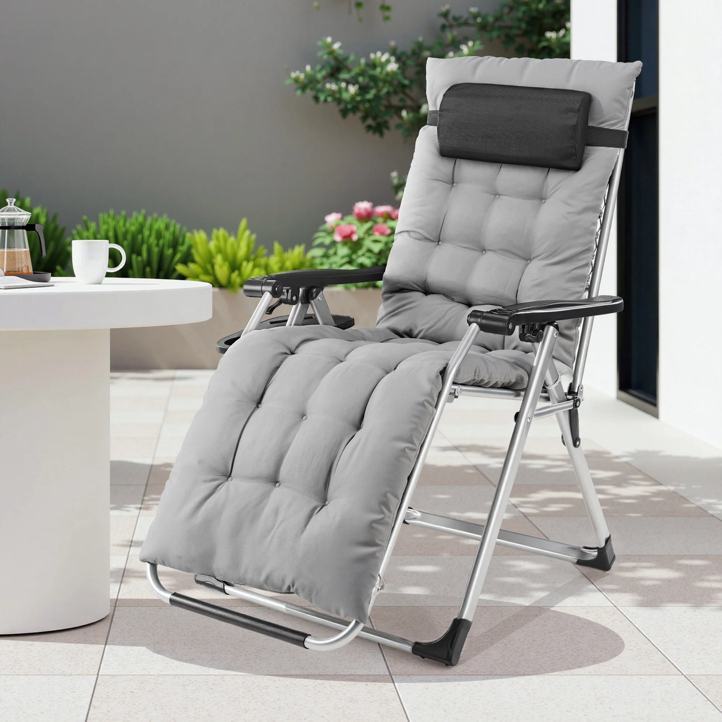 JHK Zero Gravity Recliner Folding Portable Lounge Chair With Cup Holder Trays