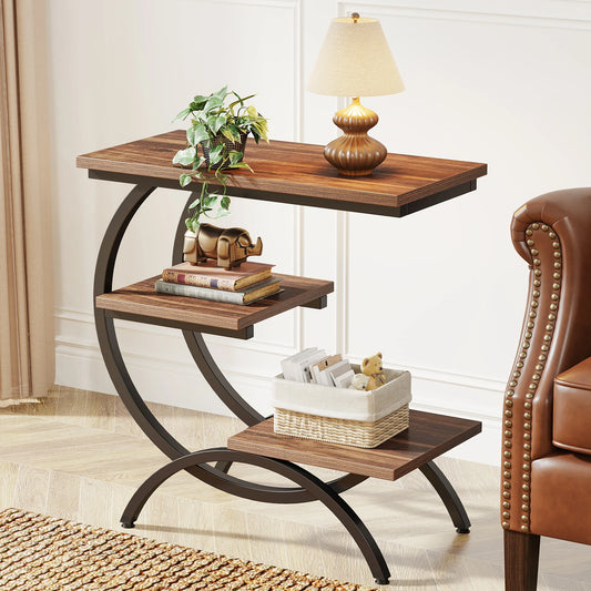 Tribesigns C Shaped End Table 3 Tier Sofa Side Table With Storage Shelves