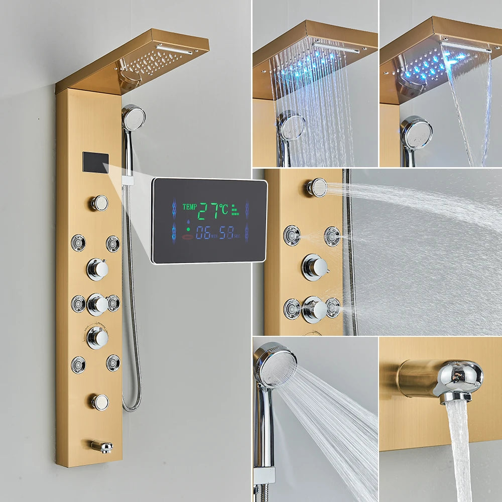New Luxury Black Brushed Shower Panel With LED Temperature Display