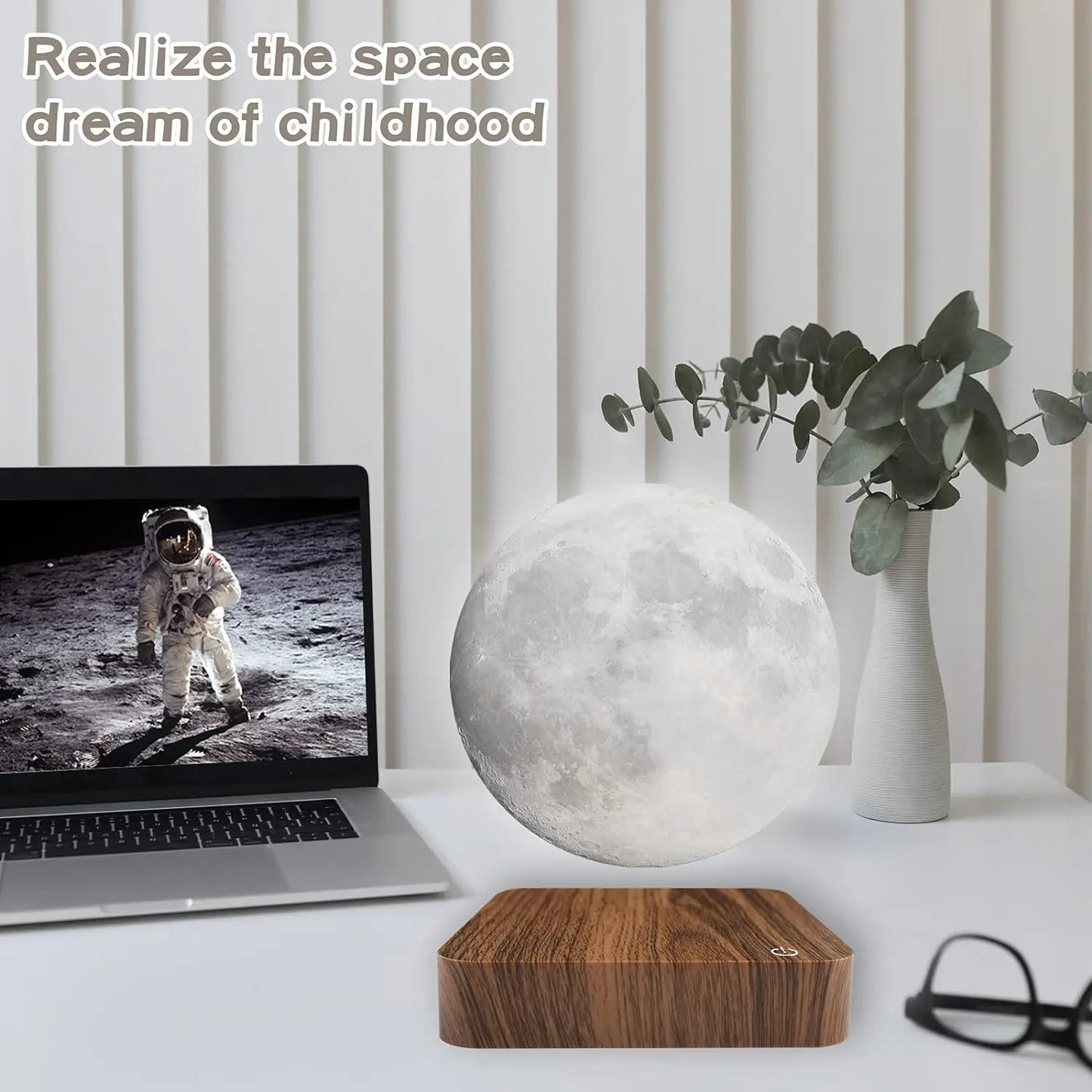 Magnetic Floating Moon Lamp With Wooden Base 3 Color Temperature LED Night Light