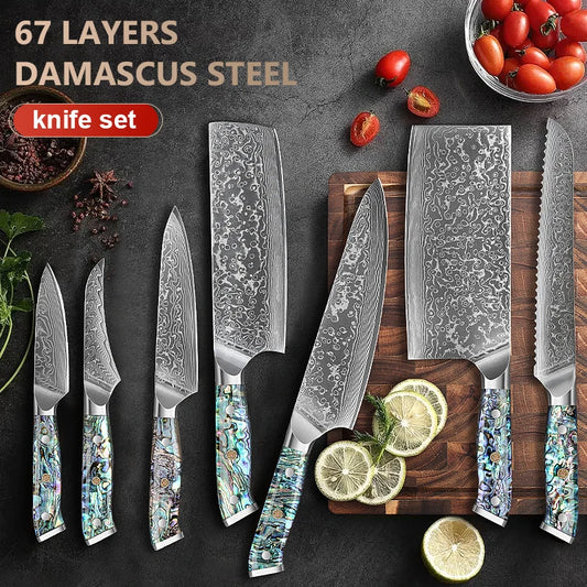 1 To 7 Piece Kitchen Chef Knife Set Japanese Damascus Steel Professional Knives