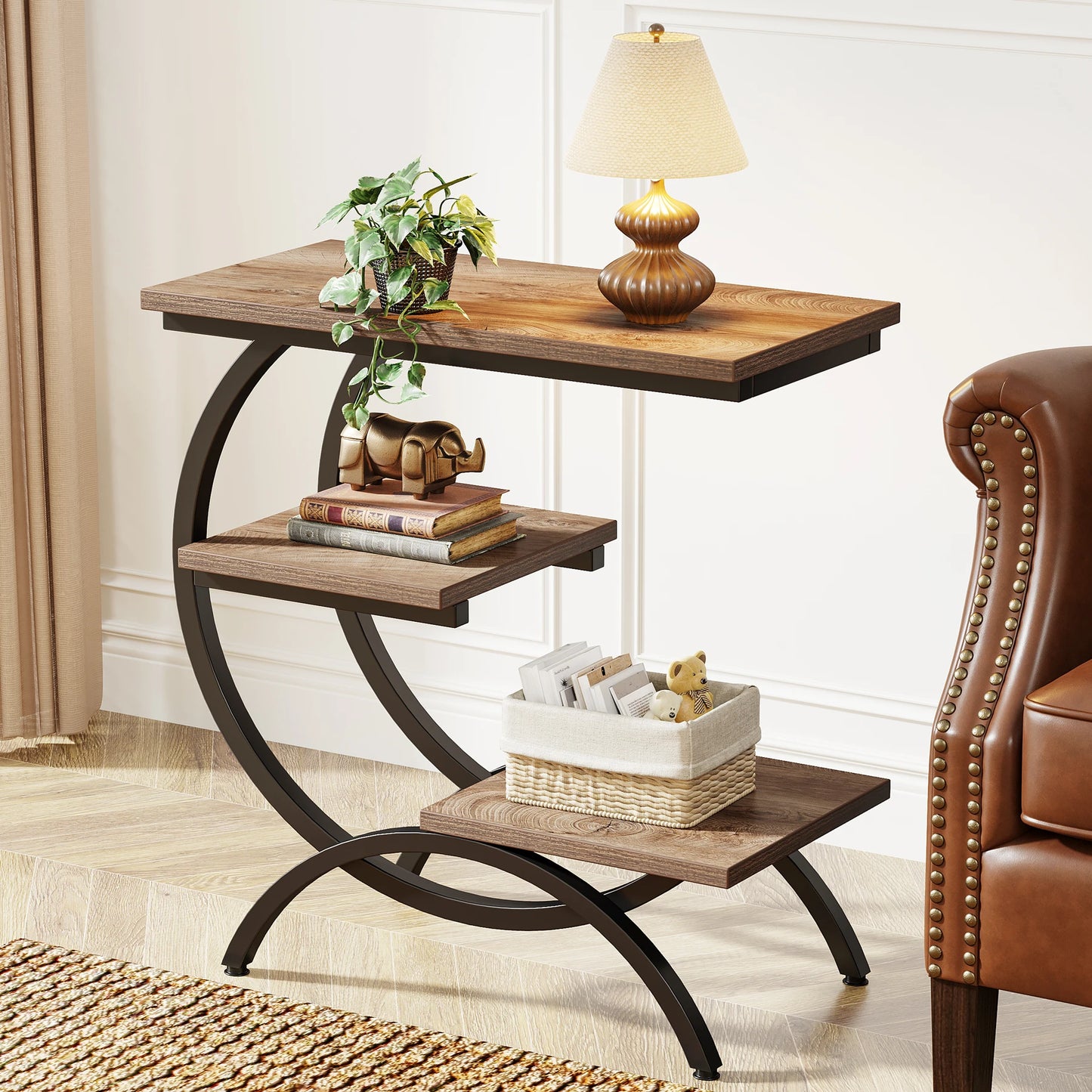 Tribesigns C Shaped End Table 3 Tier Sofa Side Table With Storage Shelves