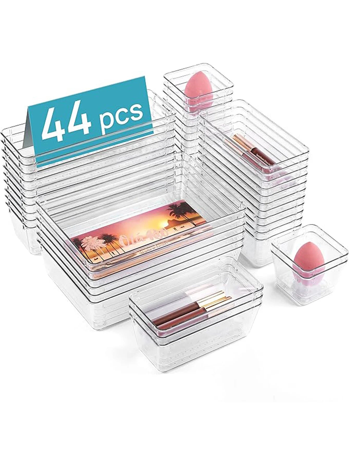 Transform your clutter into clarity with this versatile 44 piece drawer storage set that adapts to any space.