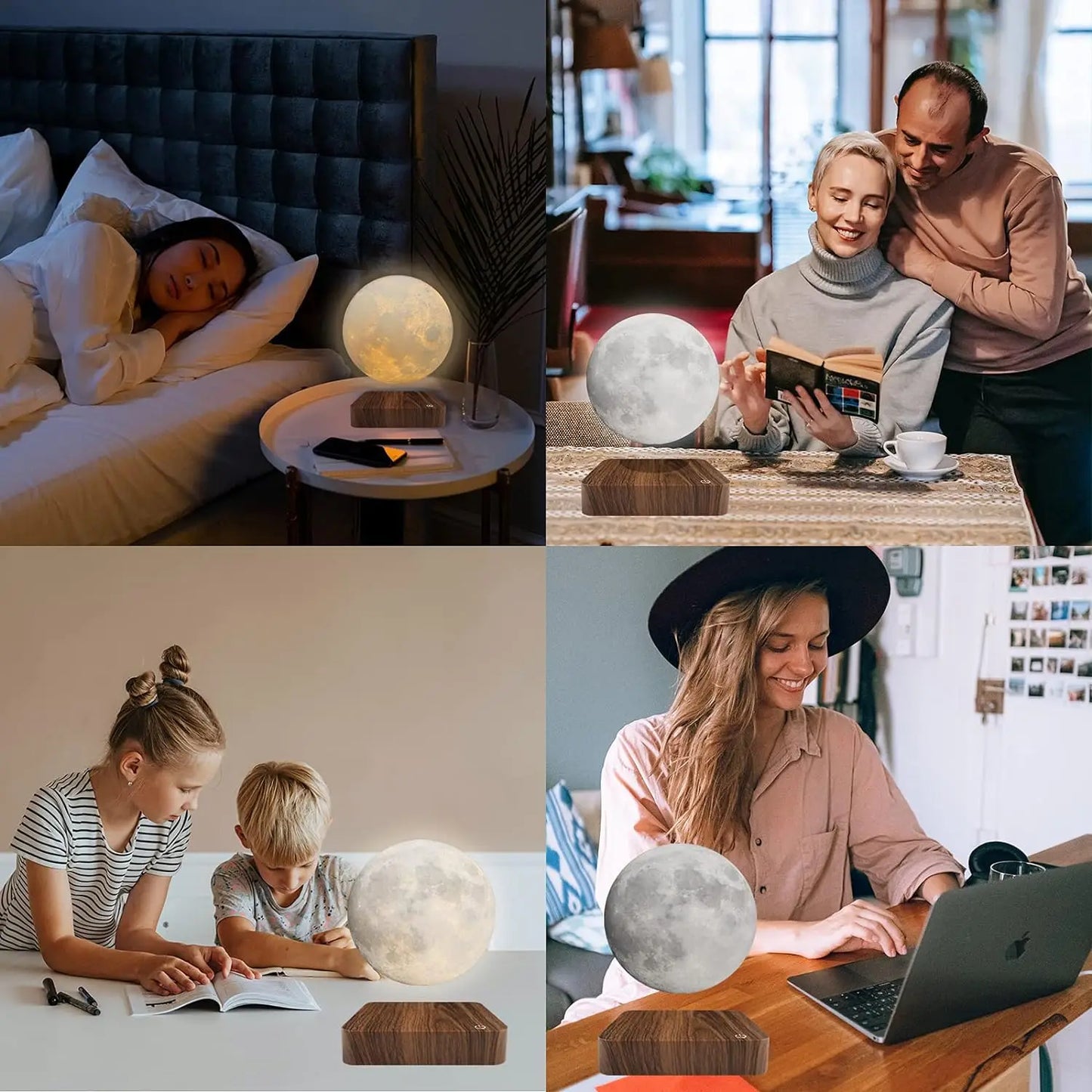 Magnetic Floating Moon Lamp With Wooden Base 3 Color Temperature LED Night Light