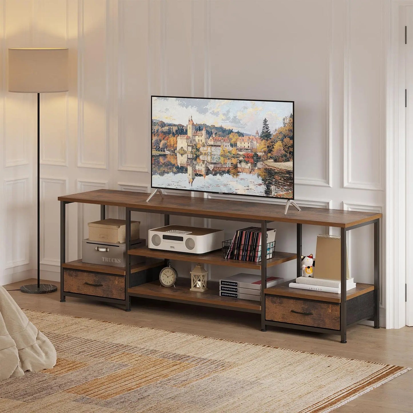 63-Inch Wooden TV Stand For Up To 75-Inch TV Entertainment Center