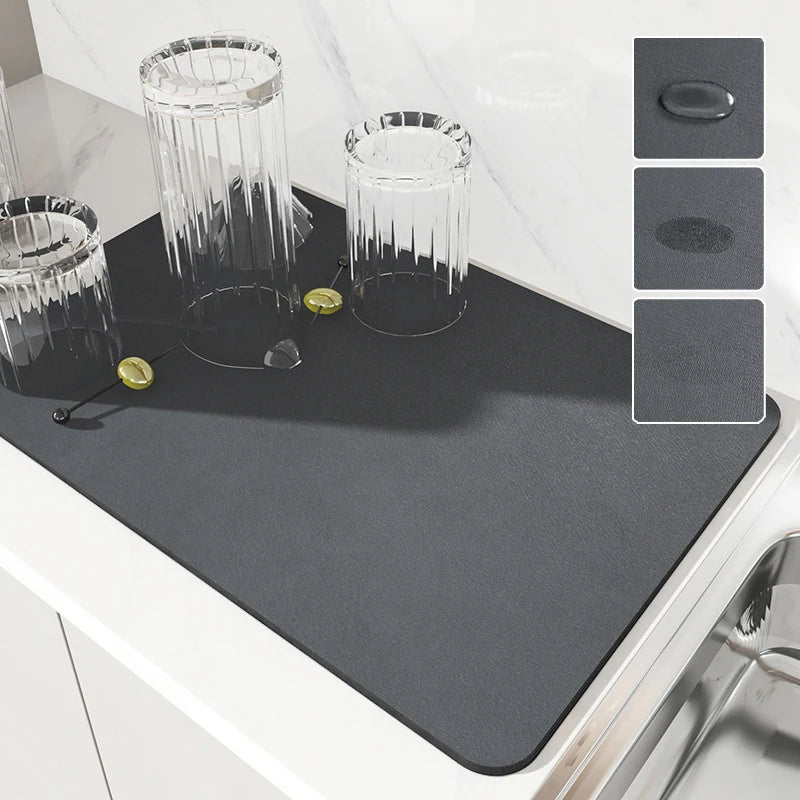 Keep spills in check with a large, ultra-absorbent mat that dries quickly, resists odors, and stays put through busy kitchen routines.