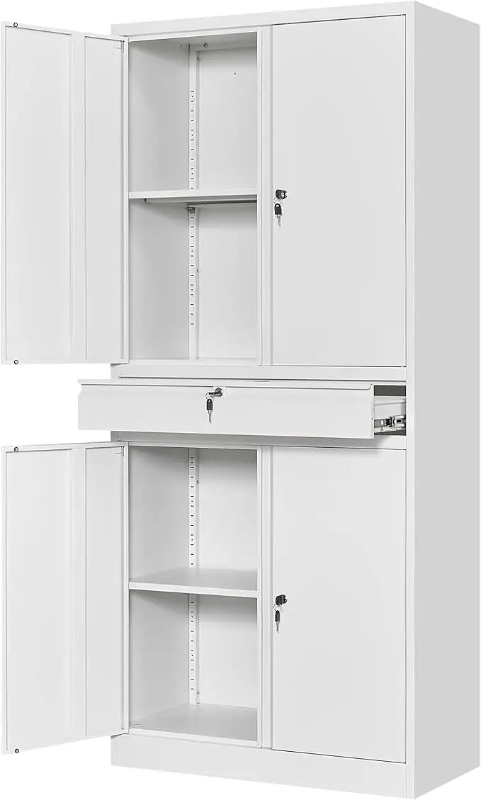 Metal Garage Storage Cabinet With Locking Doors And Adjustable Shelves 71 Inch