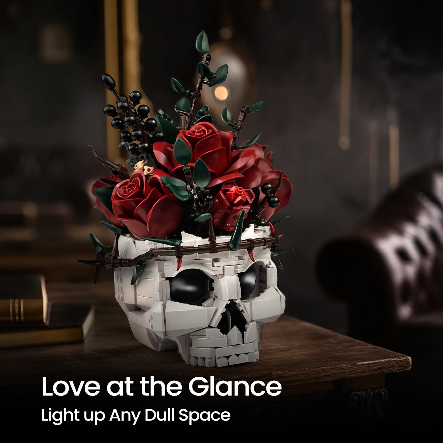 Skull Roses Building Set For Adults Skeleton Flowers Plant Pot Bricks