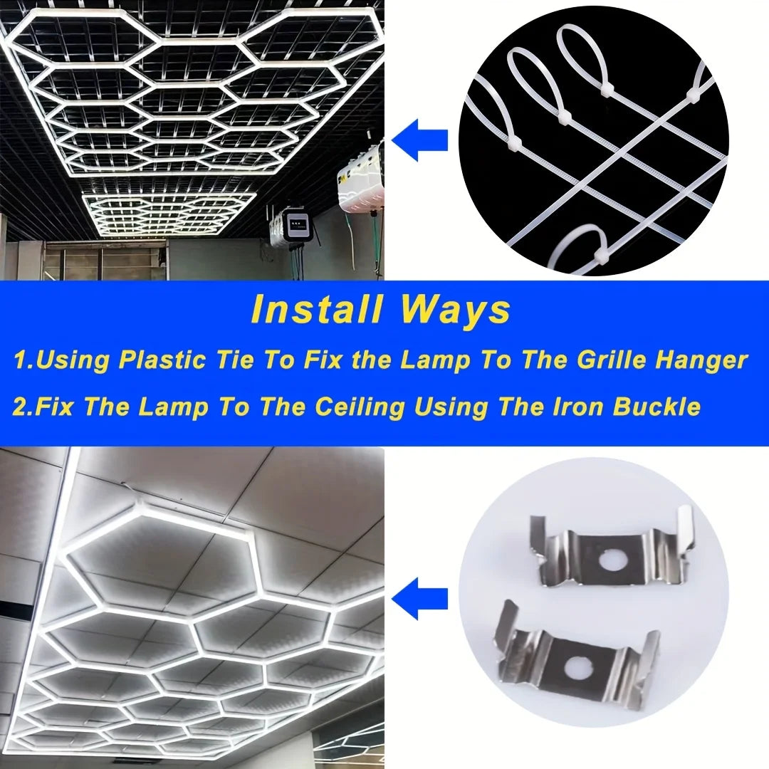 Hexagon LED Garage Light 6500K Honeycomb Ceiling Tube Lighting For Home Workshop