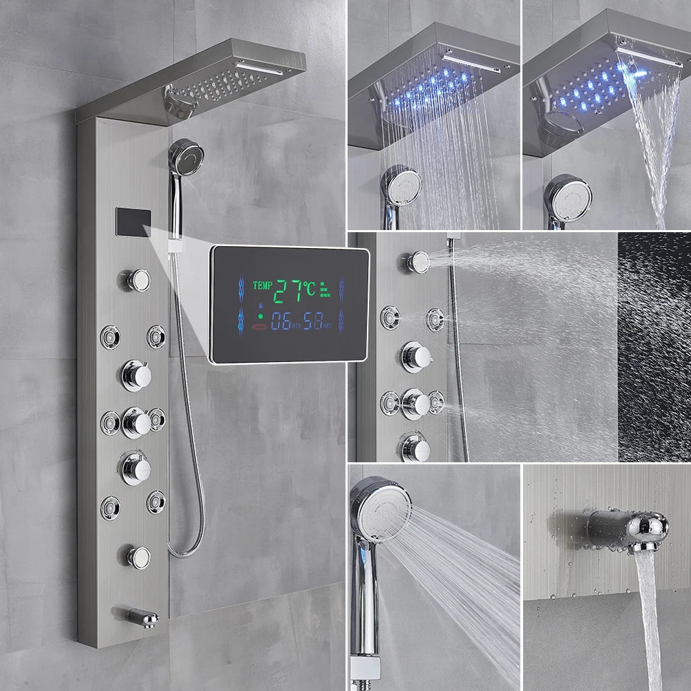 New Luxury Black Brushed Shower Panel With LED Temperature Display