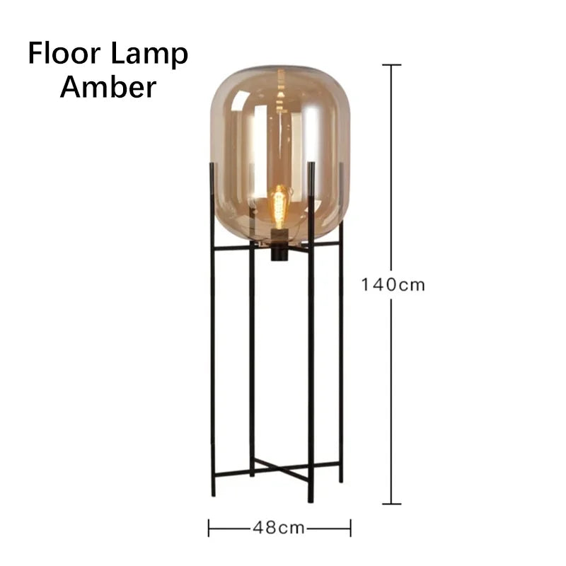 Nordic Glass LED Floor Lamp With Iron Base For Bedroom And Living Room