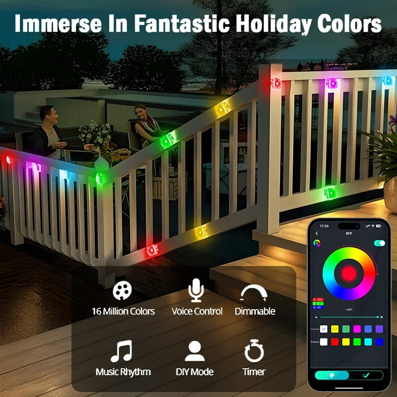 Turn your outdoor spaces into a vibrant, weatherproof canvas with effortless smart RGB lighting.