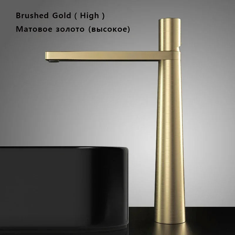 Brushed Gold Basin Faucet Brass Bathroom Sink Mixer Single Hole Deck Mounted