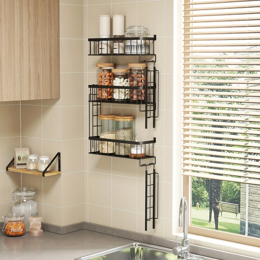 TOMNK Fire Escape Wall Shelf 3 Tier Ladder Floating Shelf Black Metal Decor