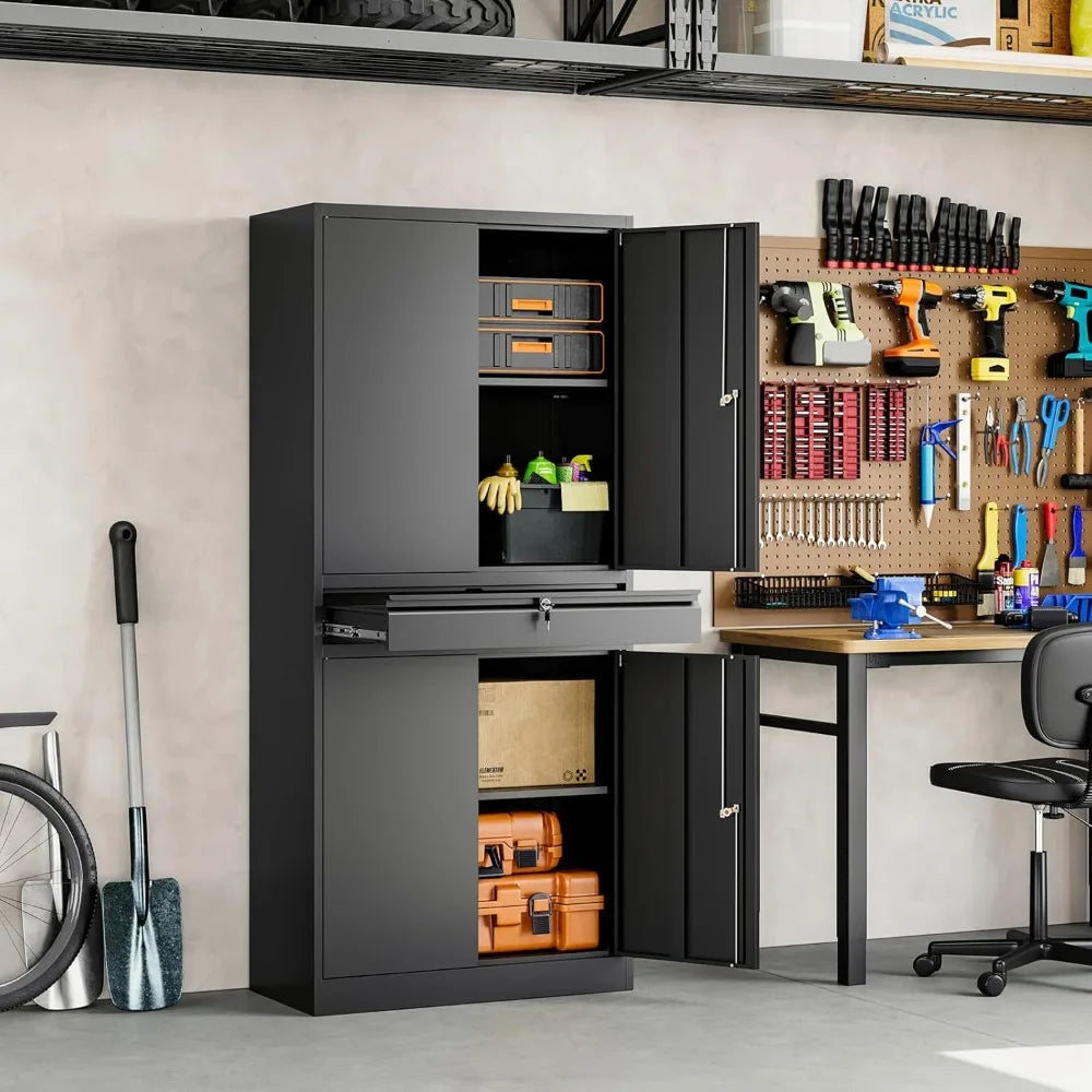 Metal Garage Storage Cabinet With Locking Doors And Adjustable Shelves 71 Inch