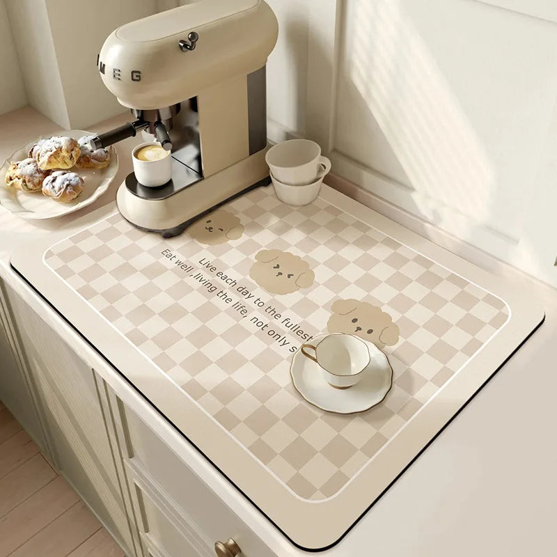 Keep spills in check with a large, ultra-absorbent mat that dries quickly, resists odors, and stays put through busy kitchen routines.
