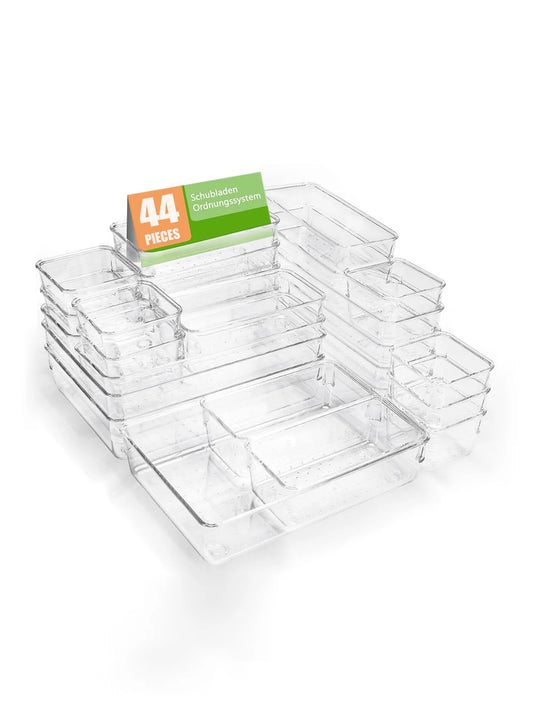 Transform your clutter into clarity with this versatile 44 piece drawer storage set that adapts to any space.