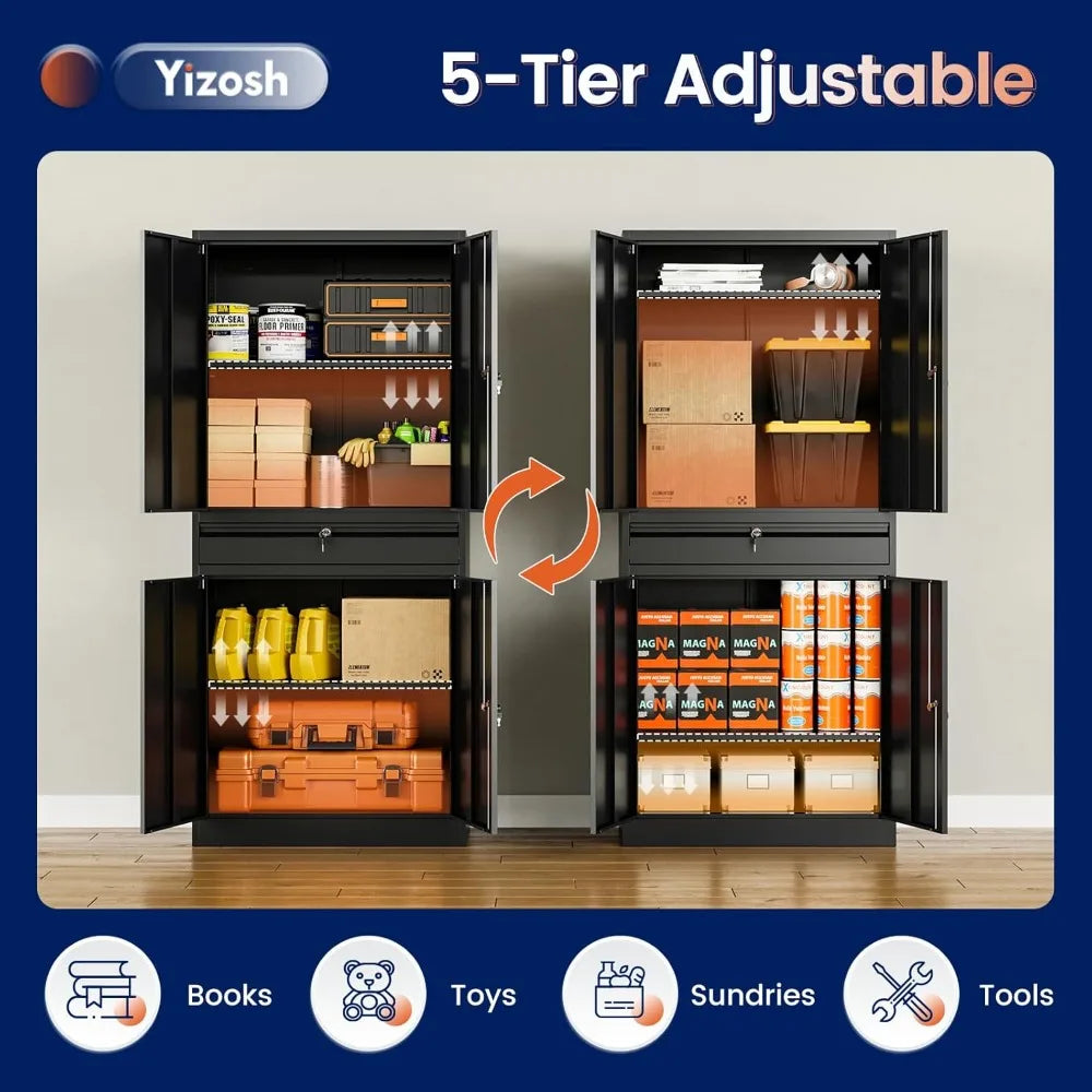 Metal Garage Storage Cabinet With Locking Doors And Adjustable Shelves 71 Inch