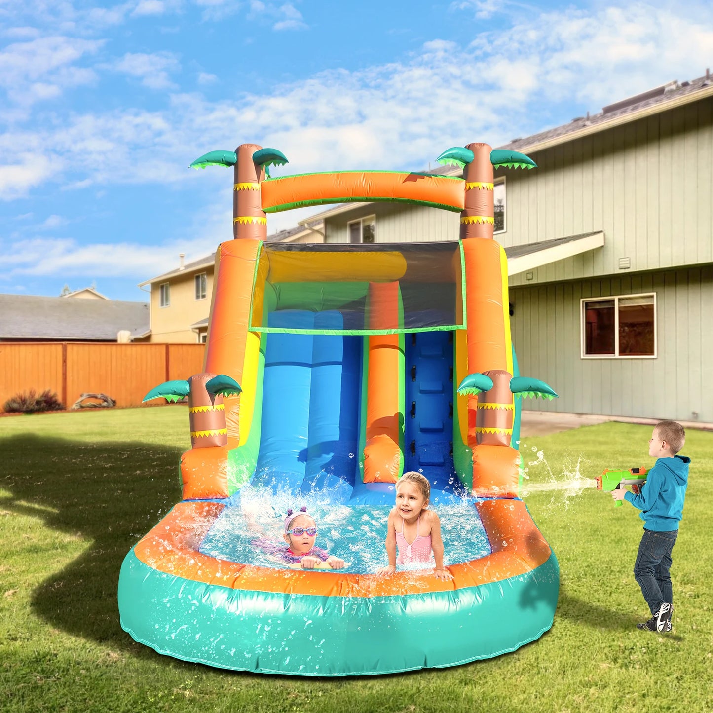 Giant 21Ft Commercial PVC Inflatable Water Slide With Blower For Kids