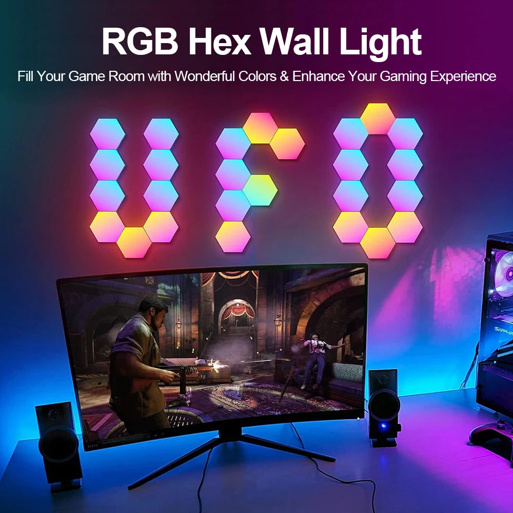 Light up your space with a hexagonal RGB wall lamp that shifts color to suit your mood, music, or game night.