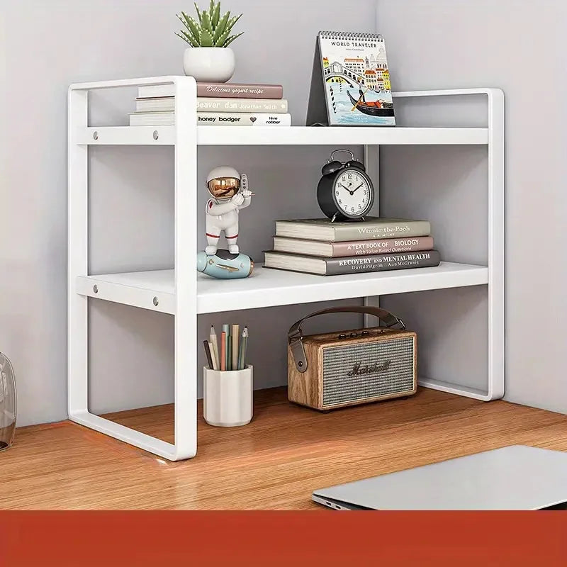 Elevate your workspace with this sleek, space-saving two-tier desk shelf that puts your essentials within easy reach.