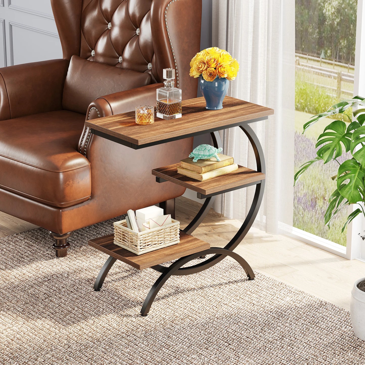 Tribesigns C Shaped End Table 3 Tier Sofa Side Table With Storage Shelves