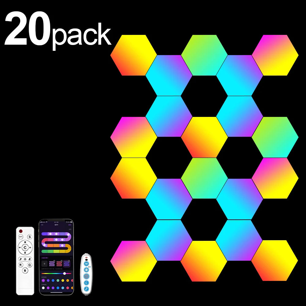 Light up your space with a hexagonal RGB wall lamp that shifts color to suit your mood, music, or game night.