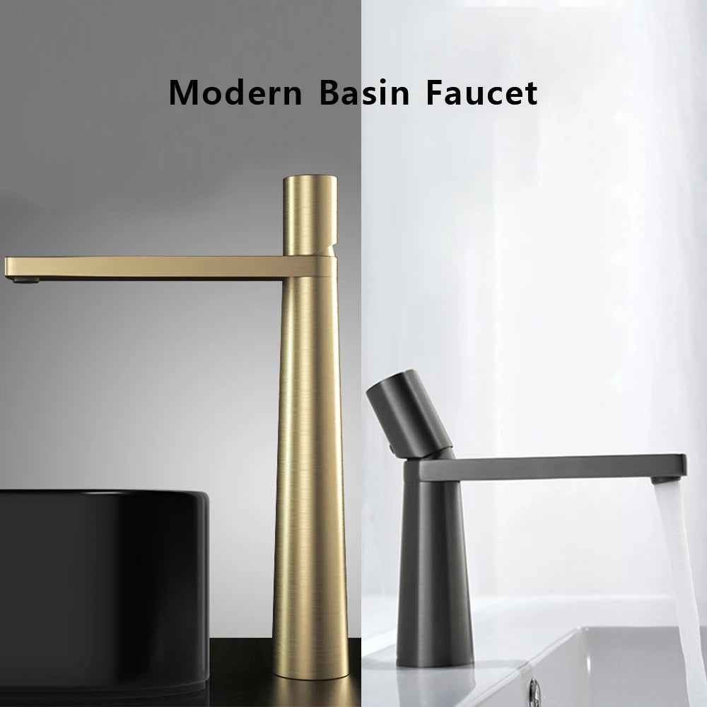 Brushed Gold Basin Faucet Brass Bathroom Sink Mixer Single Hole Deck Mounted
