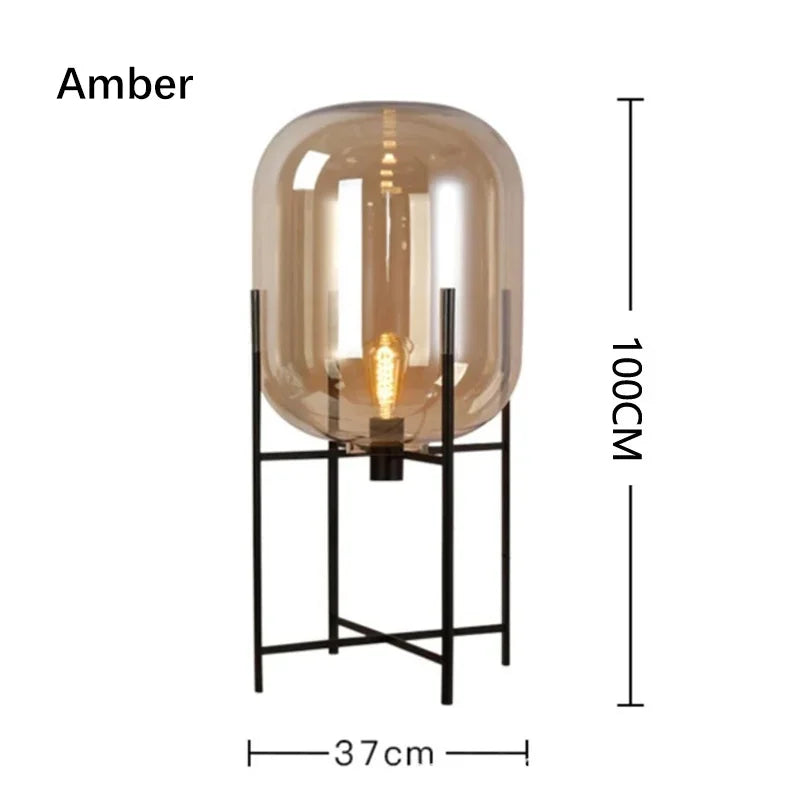 Nordic Glass LED Floor Lamp With Iron Base For Bedroom And Living Room