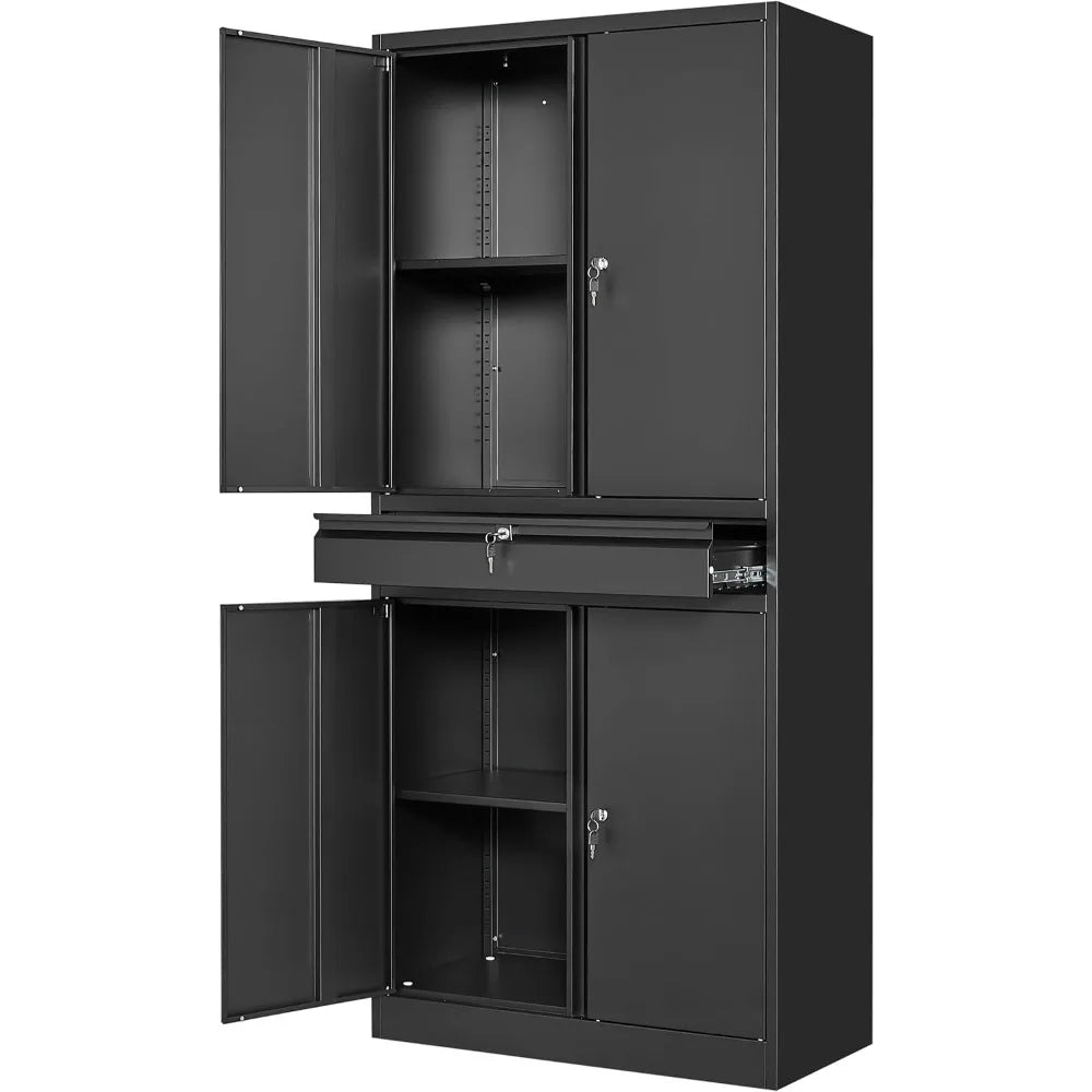 Metal Garage Storage Cabinet With Locking Doors And Adjustable Shelves 71 Inch