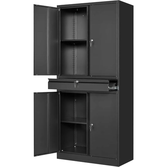 Metal Garage Storage Cabinet With Locking Doors And Adjustable Shelves 71 Inch