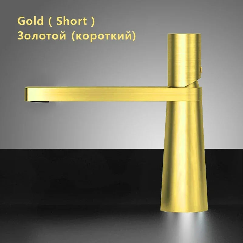Brushed Gold Basin Faucet Brass Bathroom Sink Mixer Single Hole Deck Mounted