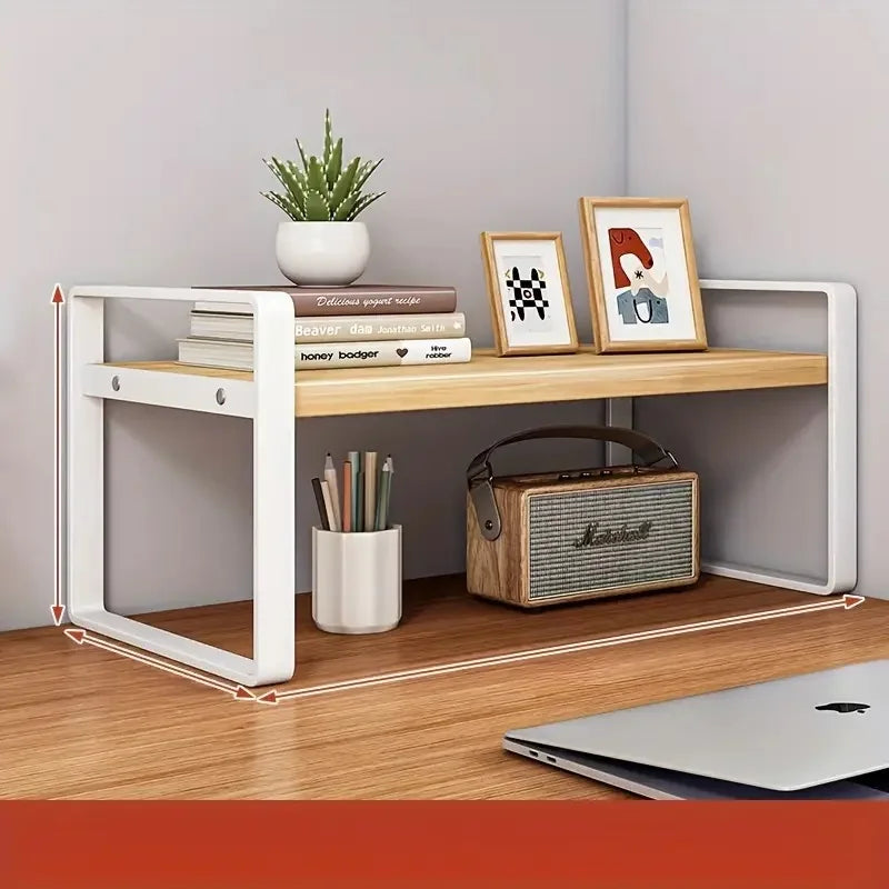 Elevate your workspace with this sleek, space-saving two-tier desk shelf that puts your essentials within easy reach.