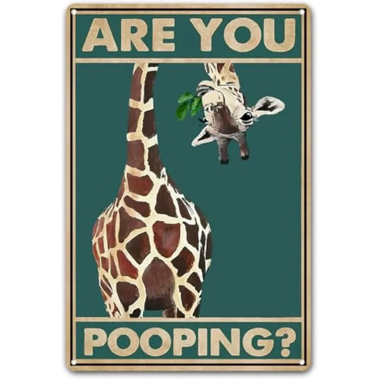 Funny Giraffe Are You Pooping Wall Decor Vintage Bathroom Sign 8x12