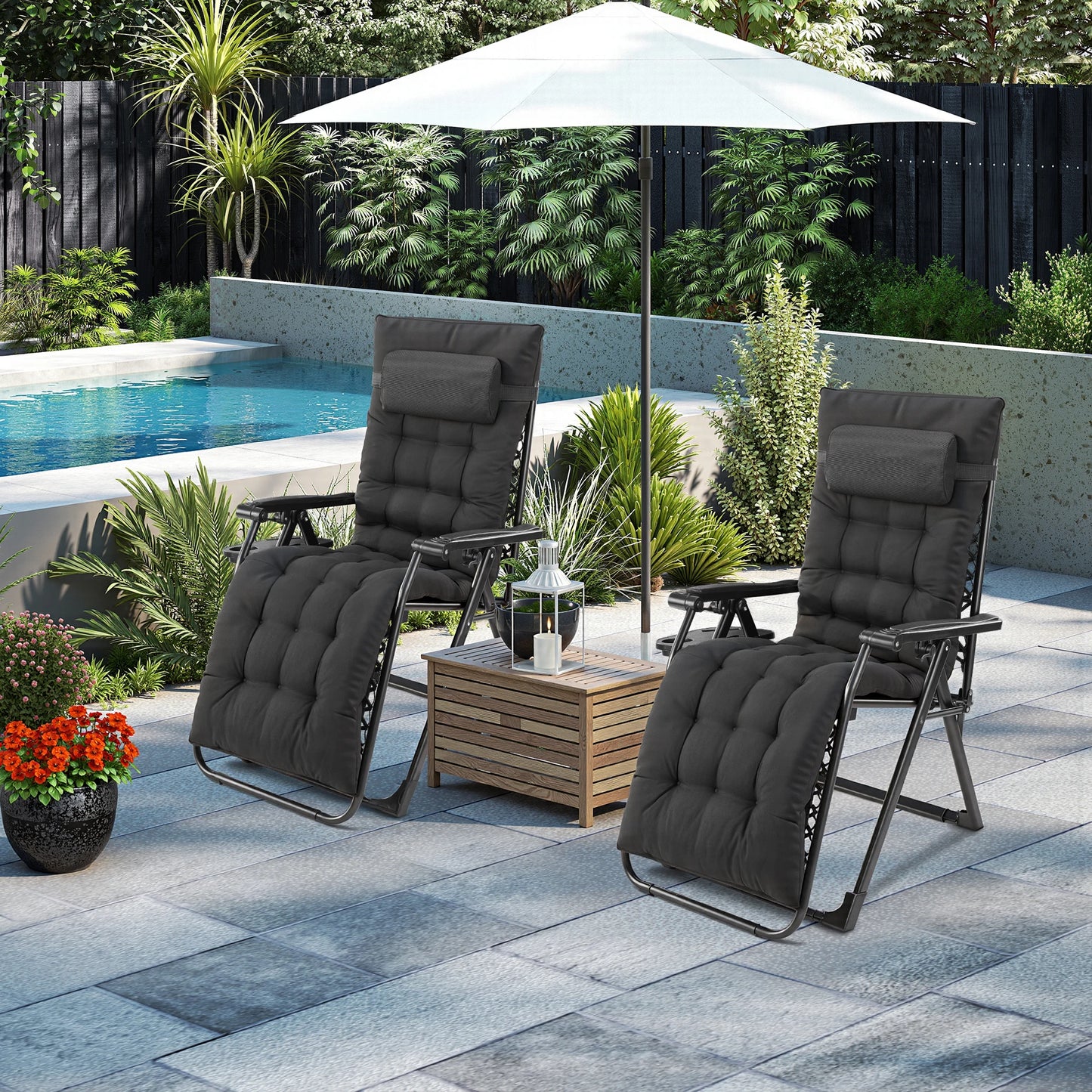 JHK Zero Gravity Recliner Folding Portable Lounge Chair With Cup Holder Trays